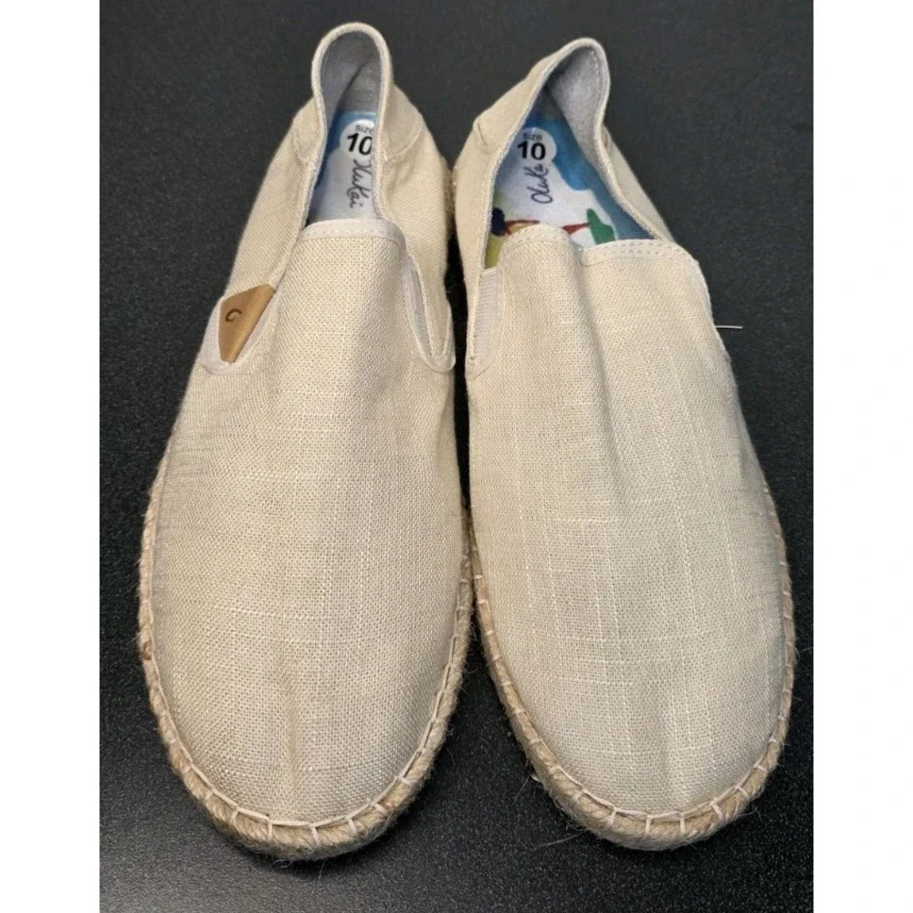 OluKai KAULA PA'A KAPA Canvas‎ SLIP ON Espadrilles TAN STONE Women 10 Boho Beach